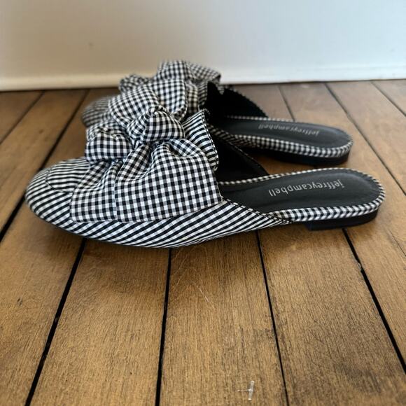 Jeffrey Campbell Black and White Gingham Plaid Bow Mules Slides 6.5 - Picture 7 of 11